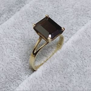 Vintage BADAVICI 10K 10KT Karat Dark Red Emerald Cut Yellow Gold Ring Sz 6.75